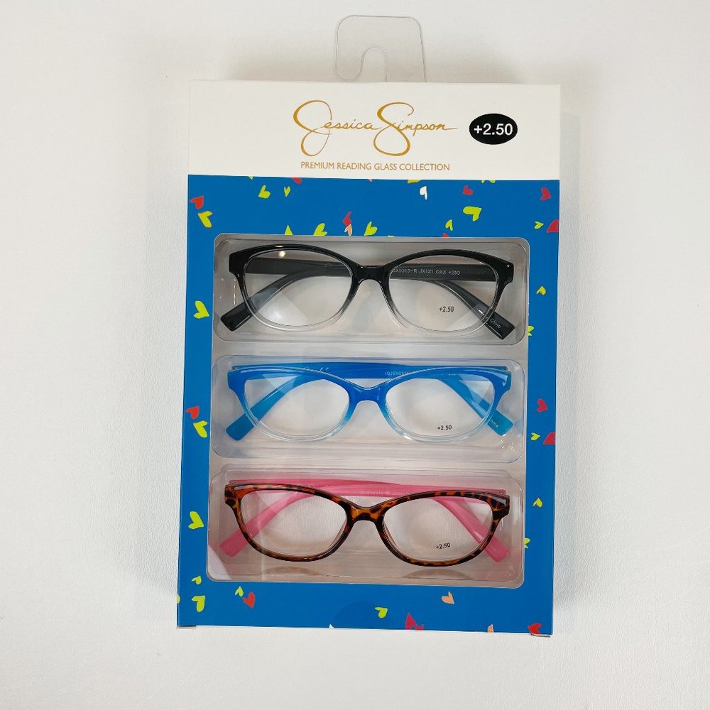 Jessica Simpson +2.50 Reading Glasses Tortoise Blue Black
